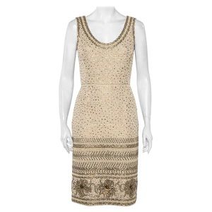 Oscar de la Renta Beige Tweed Sequin Dress